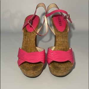 Guess Hot Pink Yona Cork Heels sandals